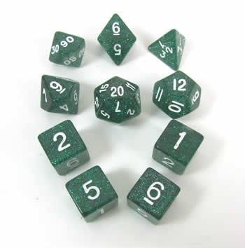 Green Glitter Polyhedral Dice Set - 10pc RPG Gaming Accessories for Tabletop Games