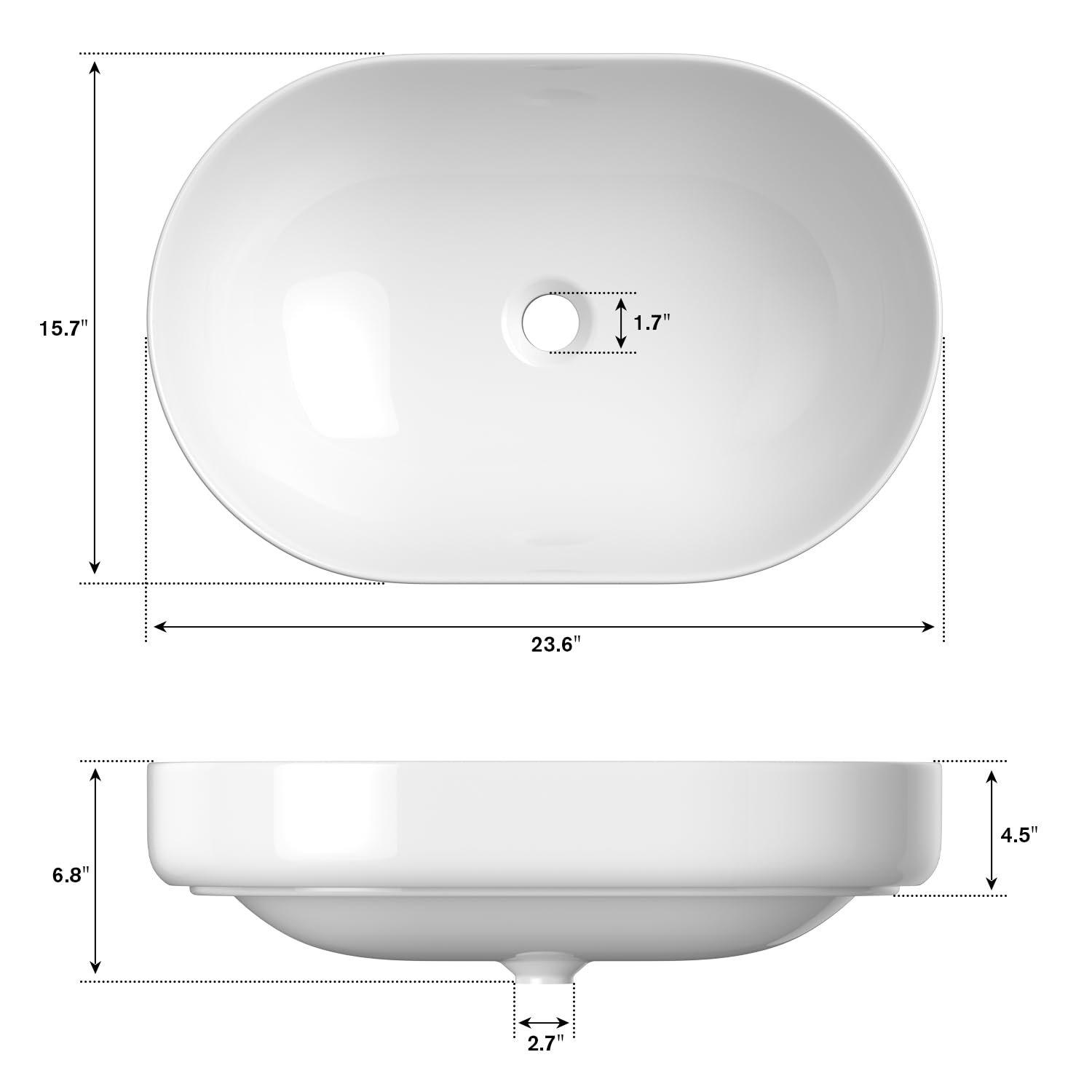 ELLAI Polaris Oval White Ceramic Bathroom Vessel Sink - 23.6