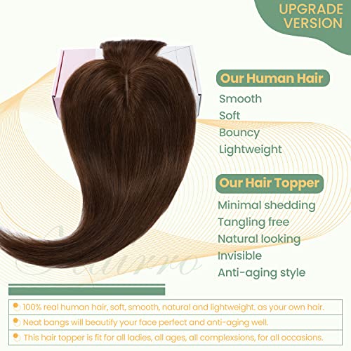 Clip in Human Hair Topper with Silk Base - Natural Looking Hairpiece for Thinning Hair - Perfect for Daily Wear, Special Occasions & Styling