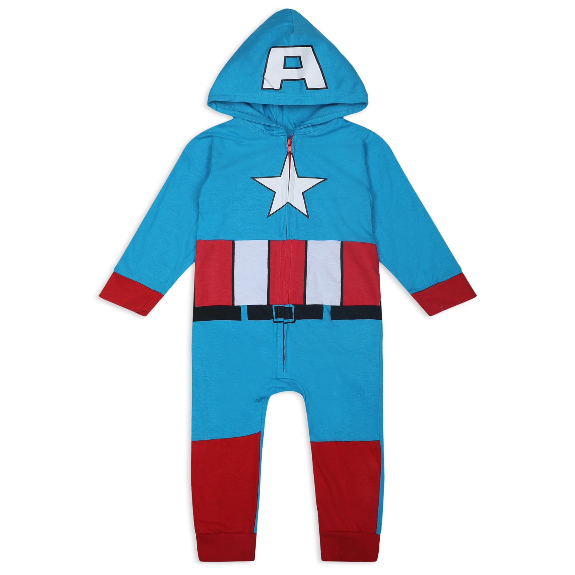 Marvel Superhero Boys Zip-Up Hooded Coverall - Hulk, Captain America, Iron Man, Spider-Man Costume for Infants & Toddlers | Dress Up, Halloween, Birthday Party, Cosplay