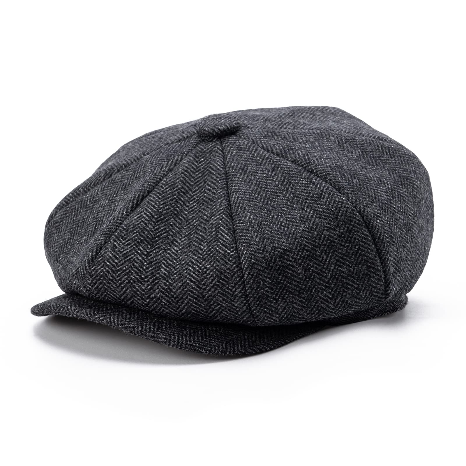 BOTVELA Men's 8 Panel Wool Blend Newsboy Flat Cap - Herringbone Tweed Hat for Vintage Style, Outdoor & Casual Wear - Perfect for Fall Winter Fashion, Daily Outfits and Special Occasions