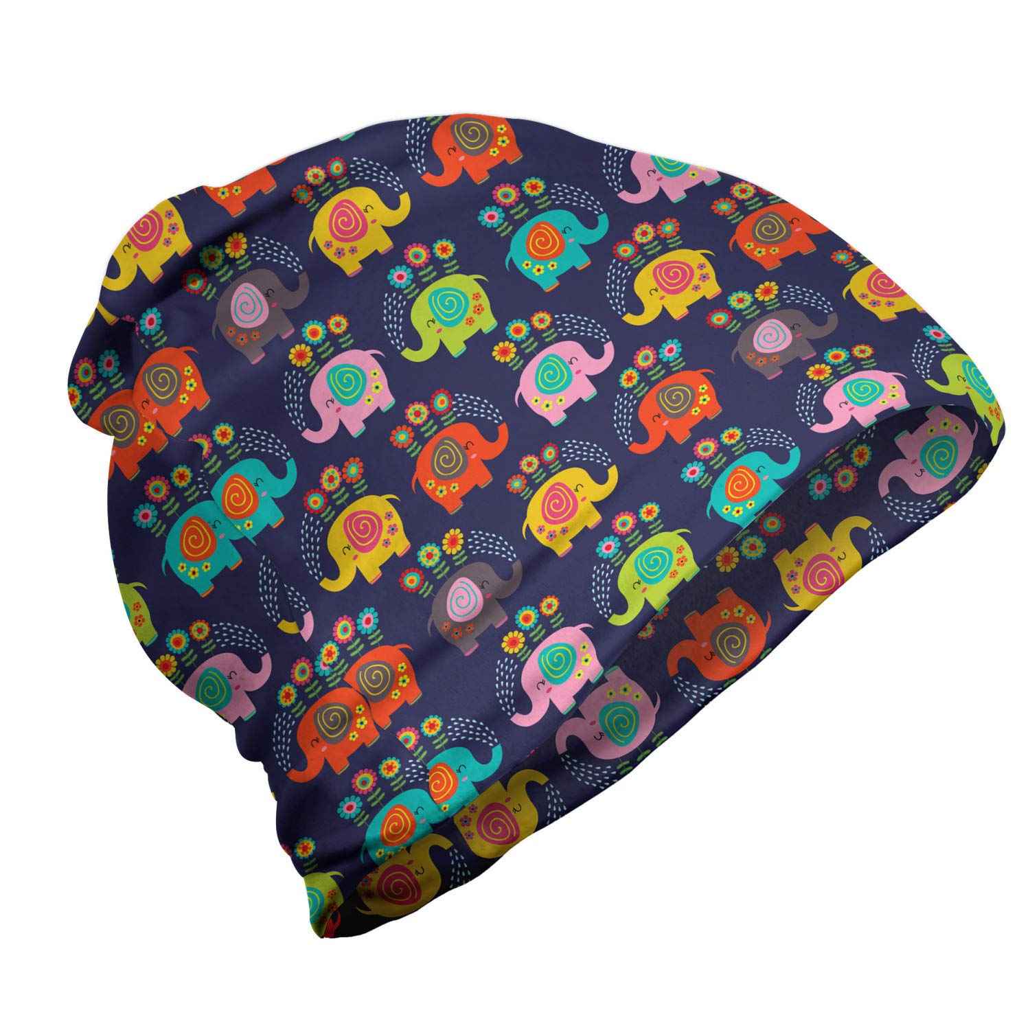 Ambesonne Unisex Beanie - Floral Hippie Animal Print Winter Hat for Men & Women - Perfect for Hiking, Camping, and Outdoor Adventures