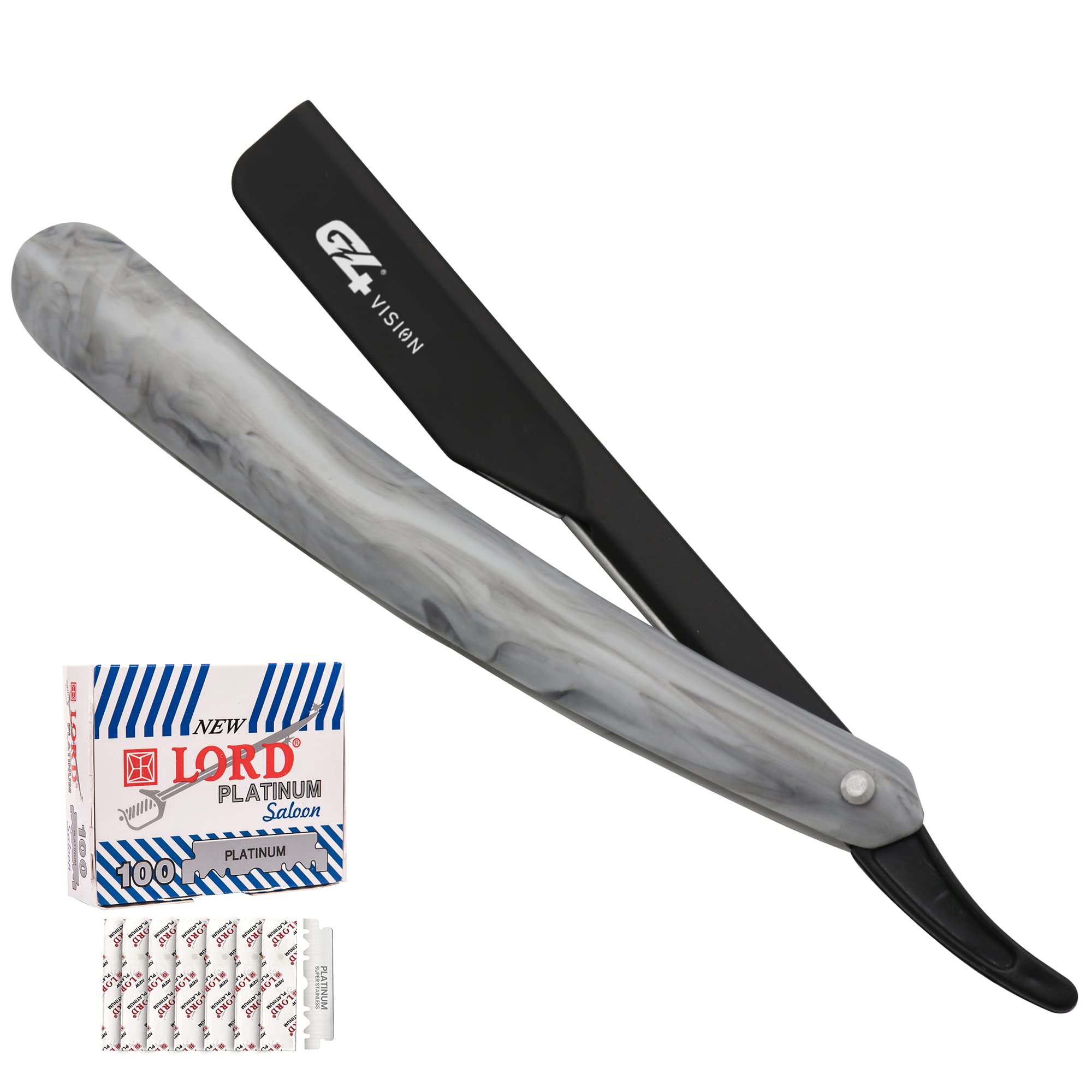G4 Vision Professional Straight Razor - Stainless Steel Barber Shaving Razor with 100 Single Edge Blades for Men | Perfect for Precision Shaving & Beard Grooming at Home or Salon
