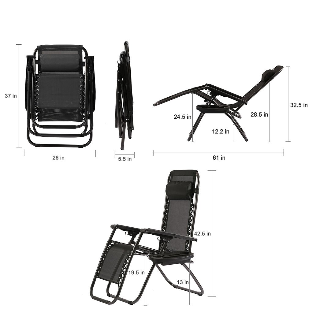 BMS Zero Gravity Recliner Chair - Adjustable Outdoor Lounge Chair with Padded Cushion, Heavy Duty Steel Frame - Perfect for Patio, Backyard, Poolside & Camping Relaxation (Black)