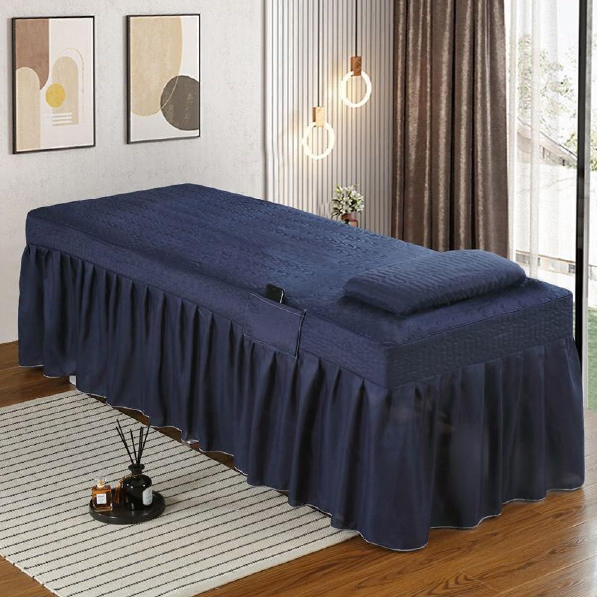 Premium Spa Massage Bed Sheet Set - Thickened Solid Color Bed Cover with Side Pockets | Skin-Friendly Comfortable Bedspread for Beauty Salon & Massage Therapy | Includes Pillowcase - Ideal for Facial, Body Treatments & Relaxation Sessions