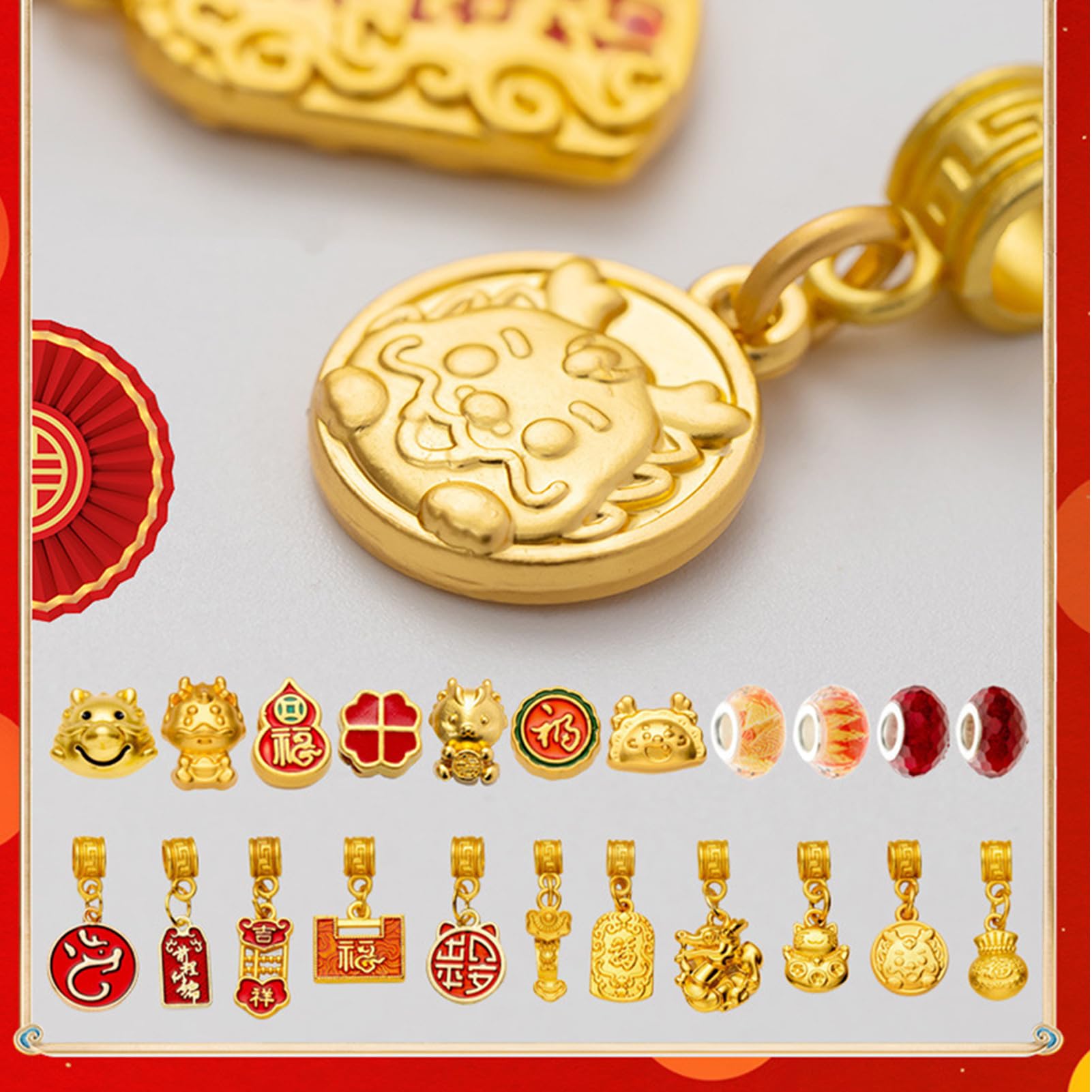 2024 DIY Advent Calendar Bracelet Making Kit - Christmas & Chinese New Year Charm Bracelet Craft Set for Kids & Adults - Perfect for Holiday Gifts, Party Favors & Festive DIY Projects