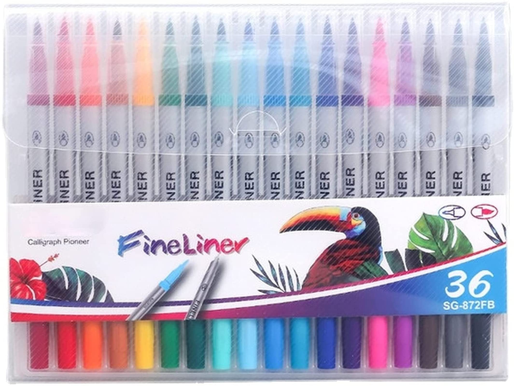 Fine Tip Watercolor Brush Pens - Dual Tip 0.4mm & 3mm Felt Markers for Coloring, Sketching, Calligraphy - Vibrant 36 Color Set - Perfect for Adult Coloring Books, Art Journals, School Projects & Office Creativity