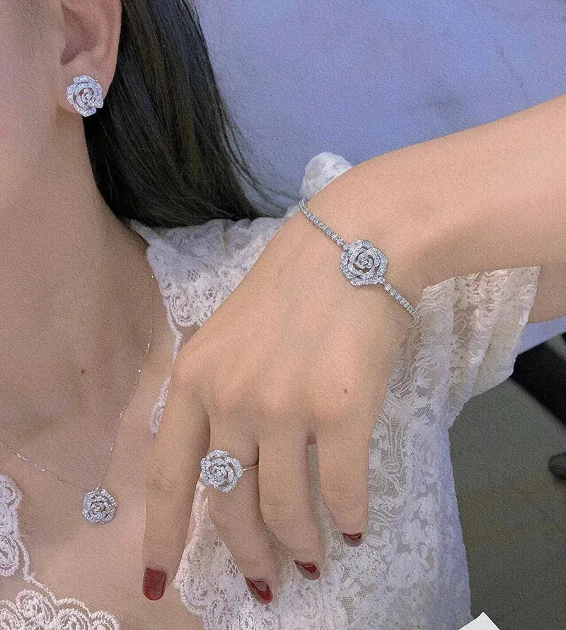 18K White Gold Diamond Bracelet for Women - 1.75 Carat Real Natural Diamonds, Shiny Flower Design Wedding Jewelry | Perfect for Bridal, Anniversary, and Special Occasion Gifts