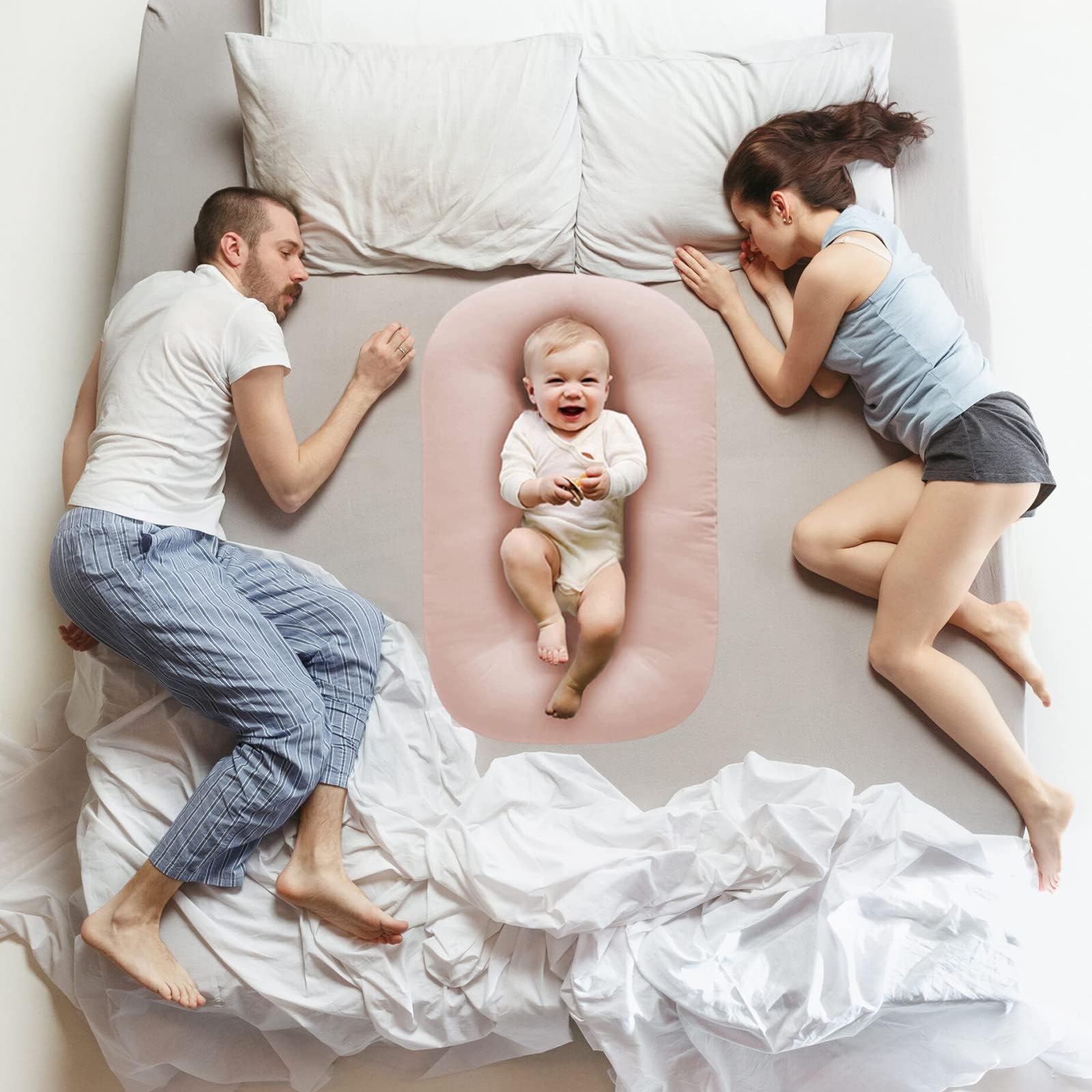 **Soft Breathable Baby Lounger Nest for Newborns – Washable Infant Lounger Pillow for Crib, Co-Sleeping & Travel (Pink) – Perfect for Napping, Playtime & On-the-Go Comfort**