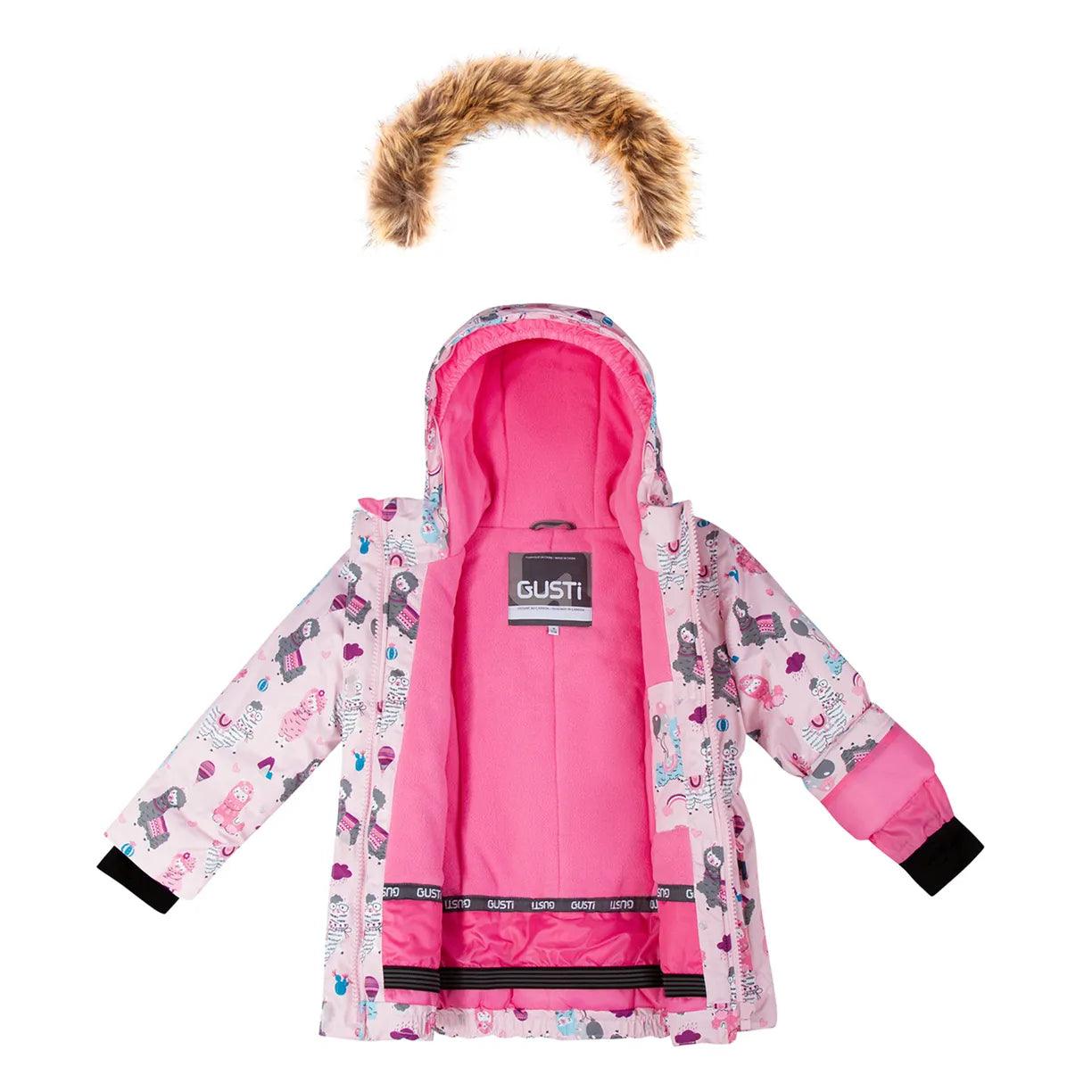Gusti Girls Winter Snowsuit with Cute Llama Print - Waterproof & Warm (Sizes 2T to 8Y) - Perfect for Snow Play, Skiing & Outdoor Winter Activities