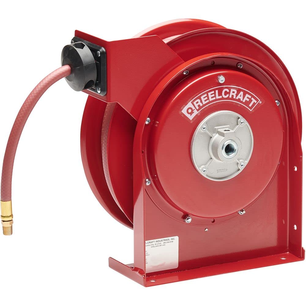 Premium Duty Spring Retractable Hose Reel ⅜” x 25’ - Heavy Duty Steel Construction, Long Life Drive Spring & Quiet Speed Latch - Ideal for Garden, Workshop & Industrial Use