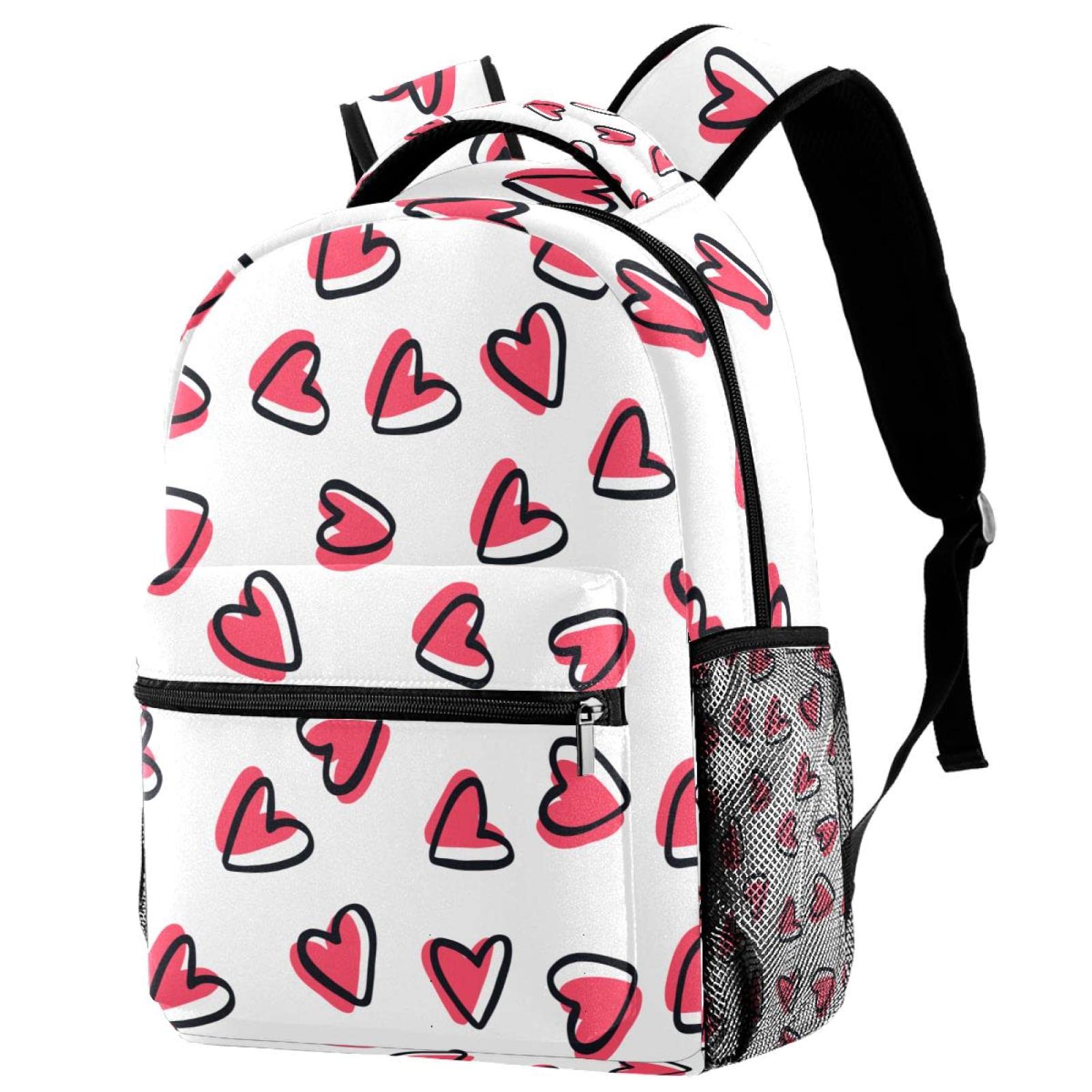 Cute Pink Hearts Backpack for Girls & Boys - Lightweight School Bookbag with Adjustable Straps, Durable Travel Daypack for Elementary Students - Perfect for School, Work, Travel & Daily Use