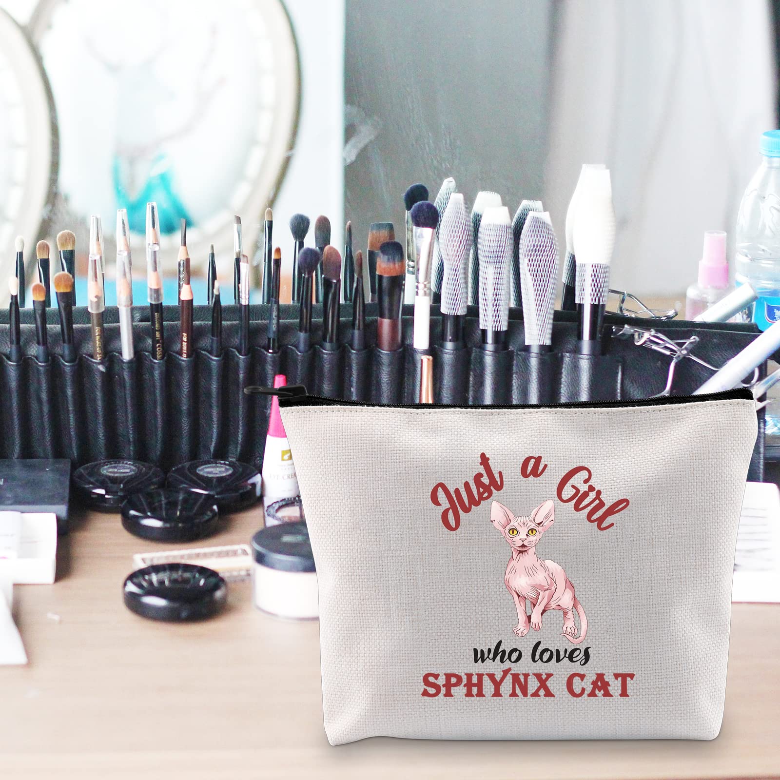 POFULL Sphynx Cat Lover Cosmetic Bag - Hairless Cat Owner Gift for Women, Perfect for Travel & Makeup Storage | Cute Sphynx Cat Themed Makeup Pouch for Cat Enthusiasts