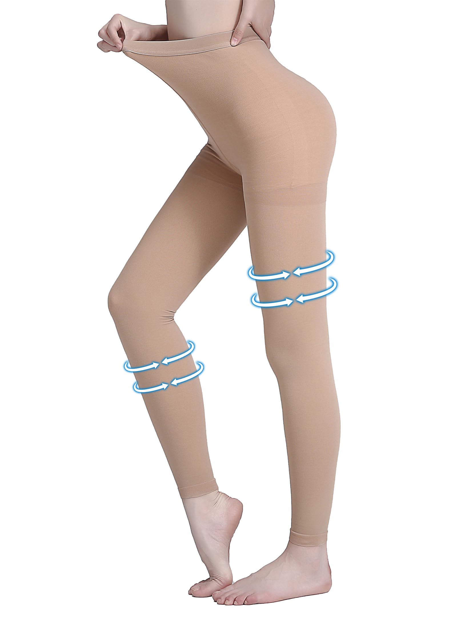 AMZAM® 15-20 mmHg Medical Compression Pantyhose for Women & Men - Graduated Support Leggings for Edema, Varicose Veins & Post-Surgery Recovery - Opaque Footless Waist-High Stockings (Beige, 3XL) - Ideal for Travel, Work & Daily Comfort