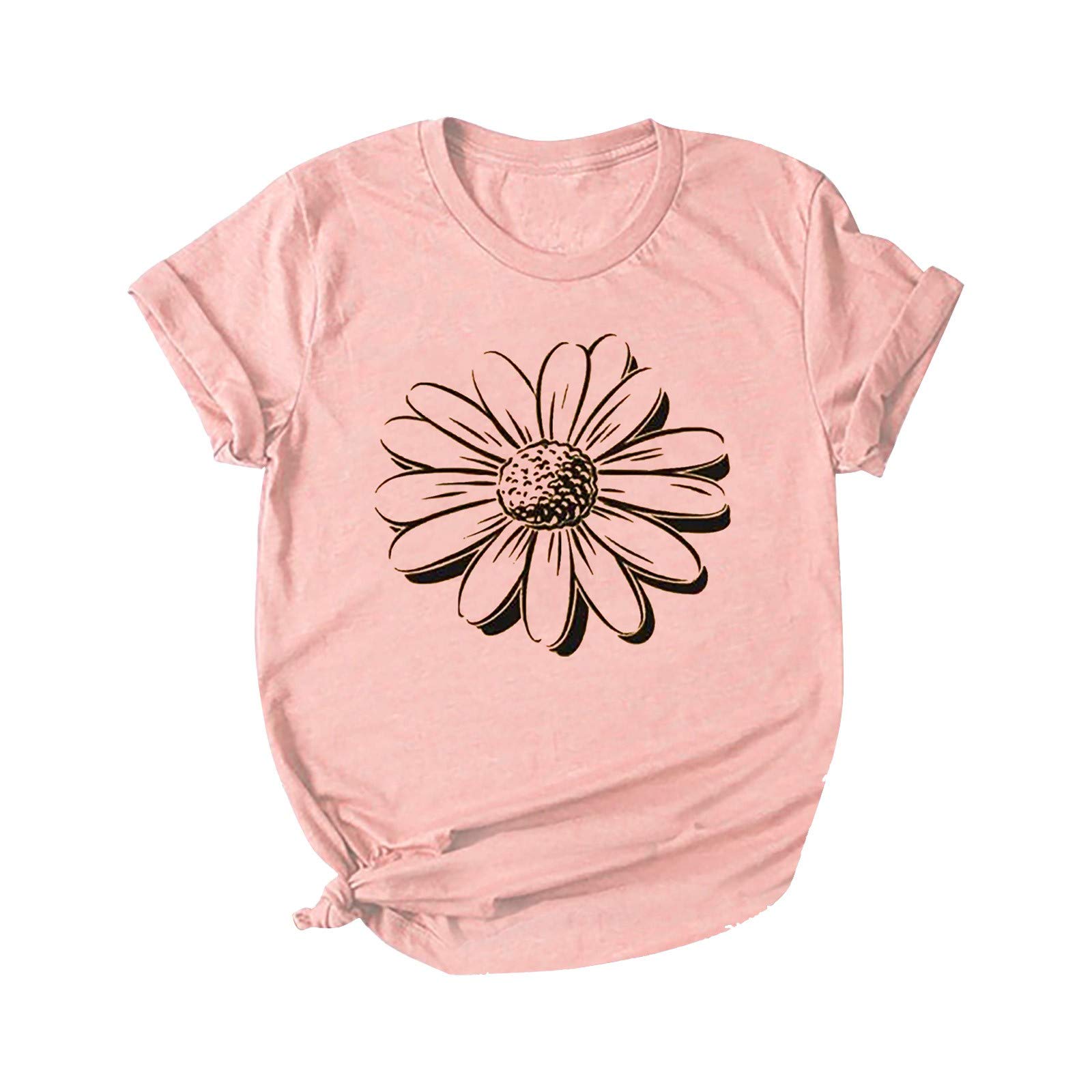 Women's Floral Print Loose Fit Short Sleeve T-Shirt - Casual Chrysanthemum Blouse for Spring & Summer | Perfect for Easter, Beach Outings, and Everyday Wear