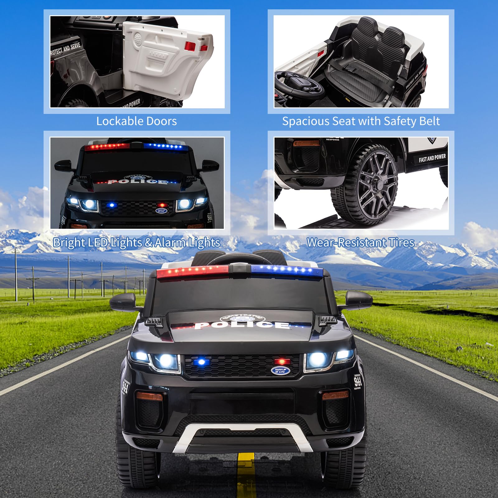 GARVEE 12V Kids Electric Police SUV Ride-On Toy with Remote Control - Battery Powered Toddler Car with LED Lights, Megaphone & Music - Perfect for Indoor & Outdoor Play, Birthday Gifts for Boys & Girls Ages 3-6