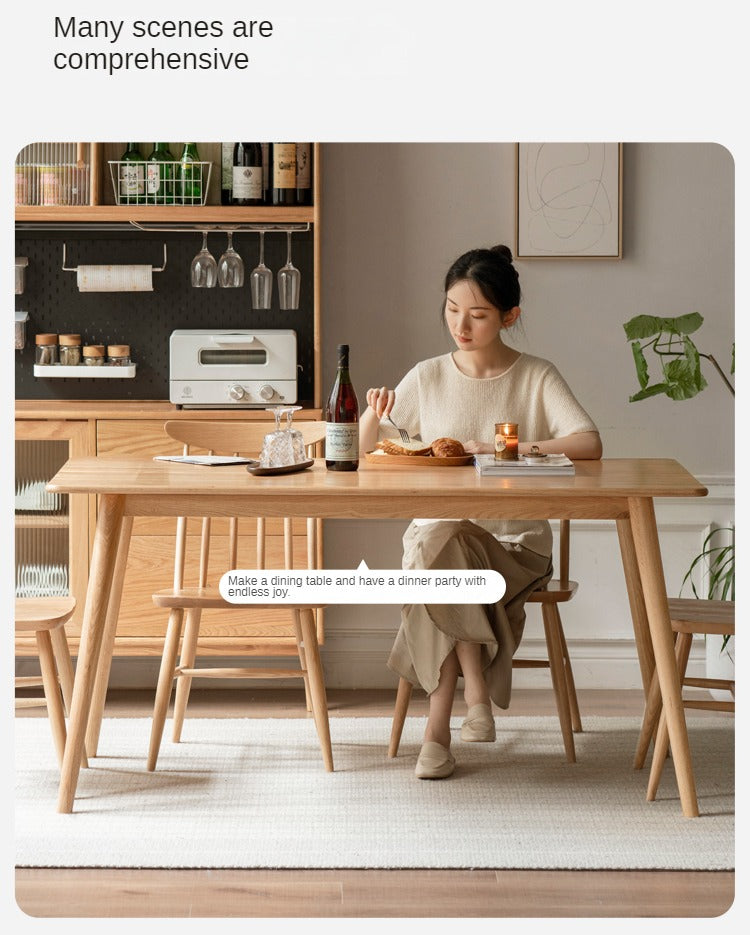 Solid Oak Wood Modern Dining Table - Rustic Farmhouse Style for Kitchen, Dining Room & Small Space - Perfect for Family Gatherings & Dinner Parties