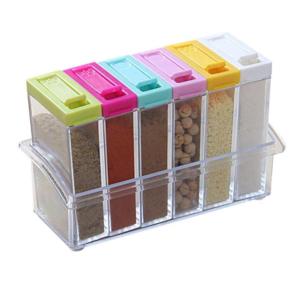 HEMOTON 6-Piece Clear Spice Jars Set - Colorful Kitchen Spice Containers with Lids - Perfect for Organizing Spices, Herbs & Seasonings in Home Kitchens & Restaurants - Great for Cooking, Baking & Meal Prep