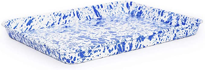 Crow Canyon Small Rectangle Enamel Tray - Blue Marble Design | Perfect for Serving, Organizing & Home Decor | Durable & Stylish Kitchenware