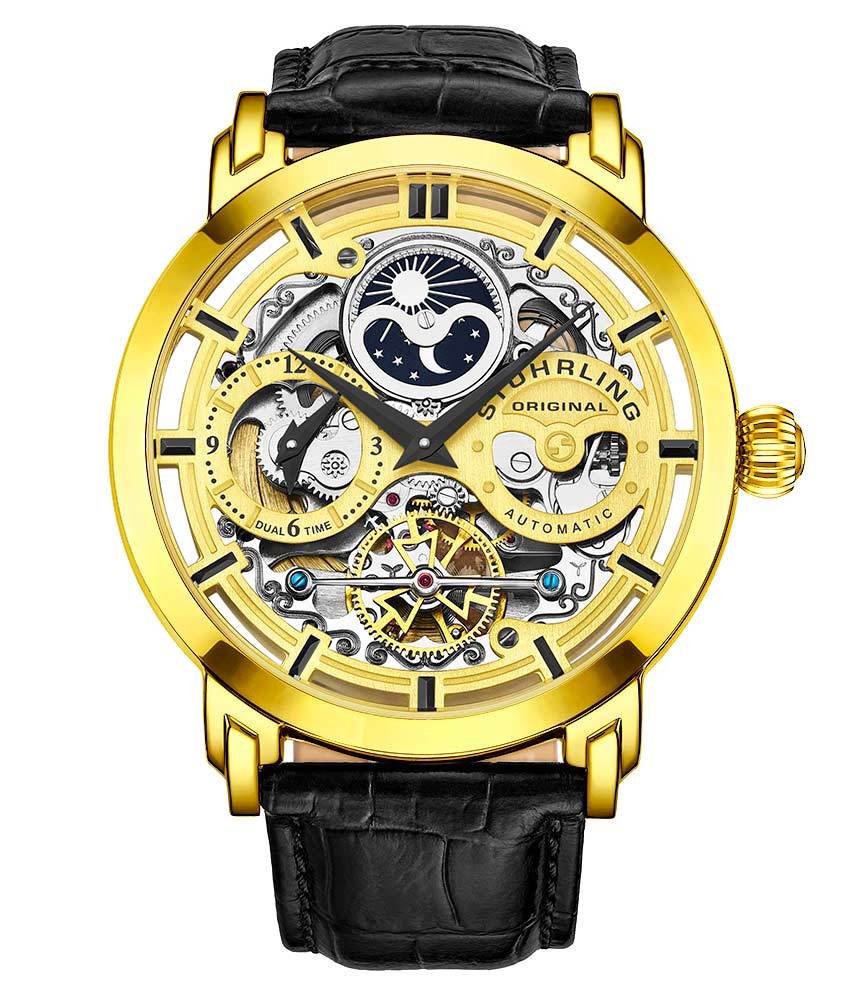 Anatol Dual Time 371 Automatic 46mm Skeleton Watch for Men - Luxury Stainless Steel Mechanical Timepiece with Exhibition Caseback - Perfect for Business, Formal Events & Gift Giving