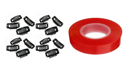CHRONEX 12-Pack Hair Extension Clips with Transparent Hair Tape - Secure Wig & Hair Patch Accessories for Styling, Cosplay & Hair Loss Solutions