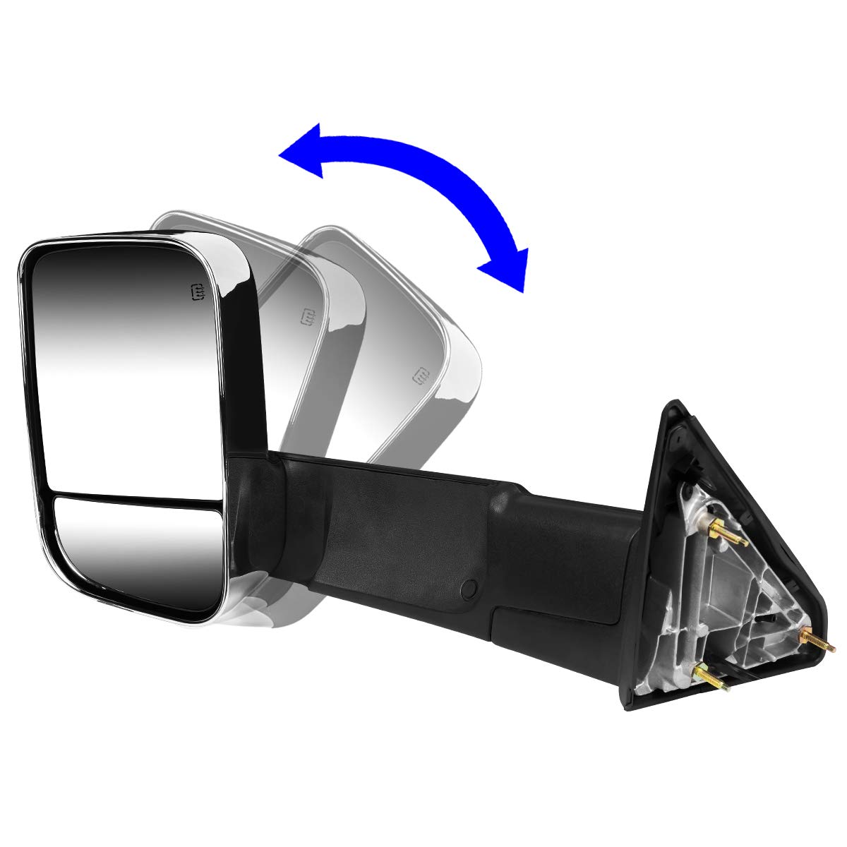 Auto Dynasty Chrome Power Heated Amber LED Turn Signal Tow Mirrors with Puddle Lamps for 2009-2016 Dodge Ram - Enhanced Visibility & Safety for Night Driving & Towing