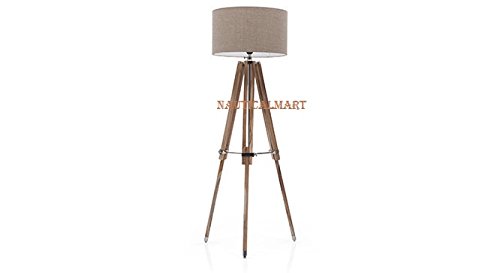 Vintage Teak Wood Tripod Floor Lamp - Classic Nautical Design for Living Room, Bedroom & Office Decor | NAUTICALMART