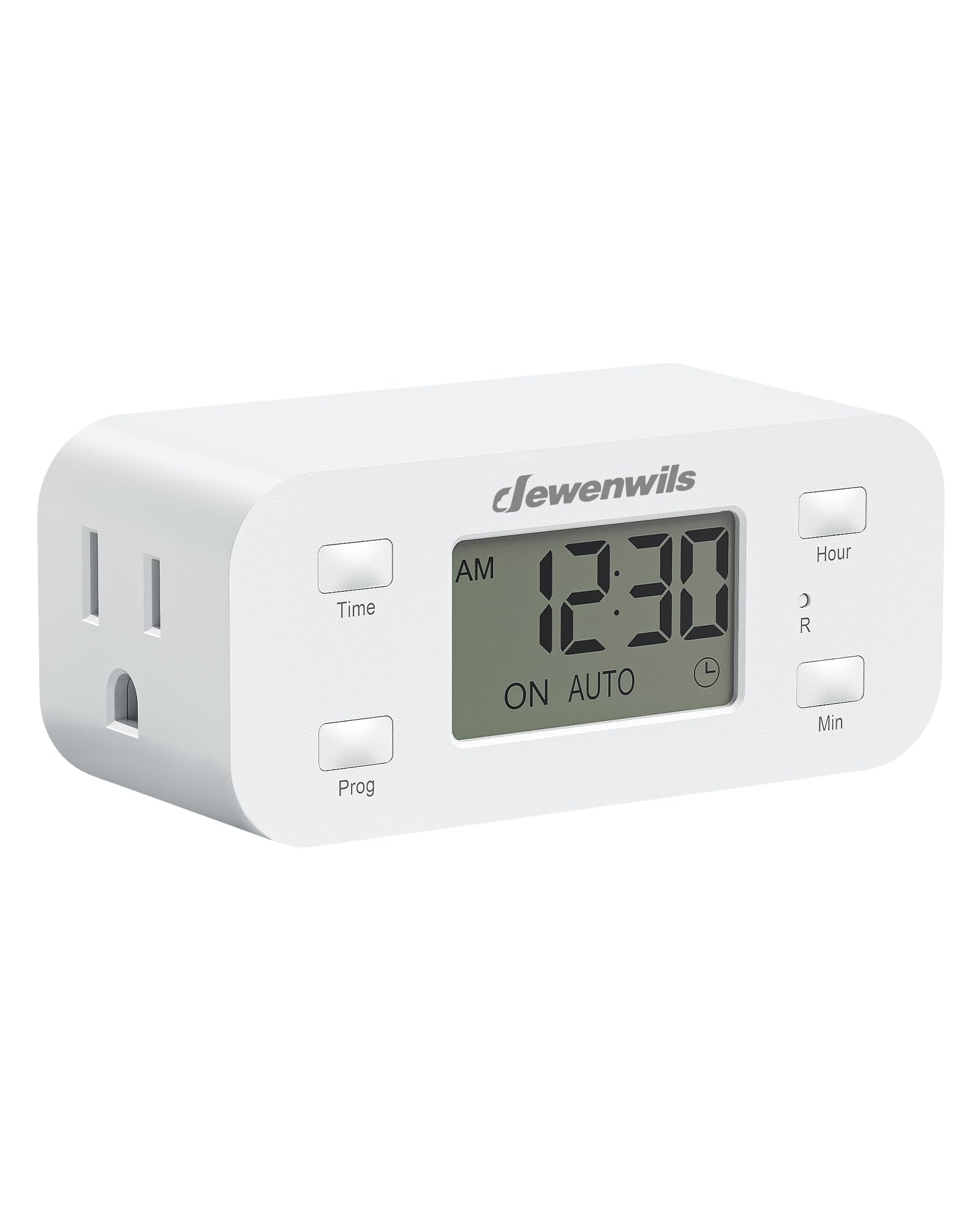 DEWENWILS 24-Hour Programmable Digital Timer Outlet - Indoor Electrical Outlet Timer for Lamps, Fans, Aquariums - 125V/15A/1000W, 3-Prong, 1/2 HP - Perfect for Home, Office, and Holiday Lighting Control (1 Pack)