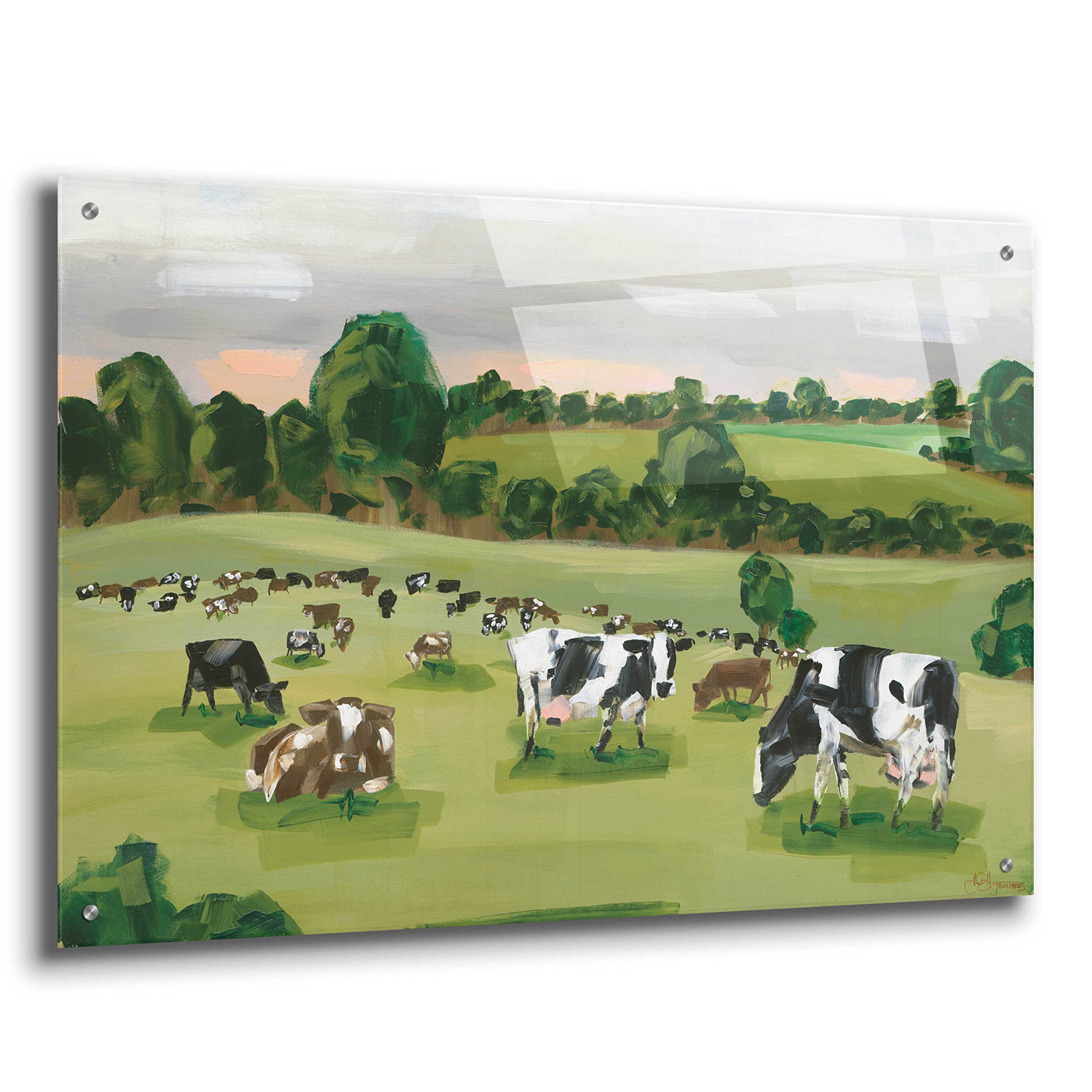 Abstract Field of Cows Wall Art by Hollihocks - 36x24 Inch Acrylic Glass Painting - Modern Home & Office Decor for Living Room, Bedroom or Gallery