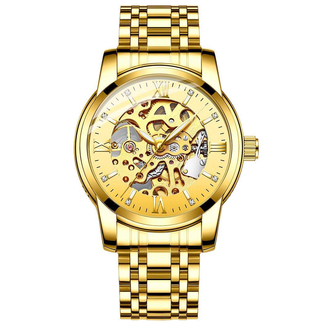 Luxury Men's Automatic Skeleton Mechanical Watch - Self-Winding Stainless Steel Wristwatch with Luminous Dial & 30M Water Resistance | Perfect for Business, Formal Events & Everyday Wear
