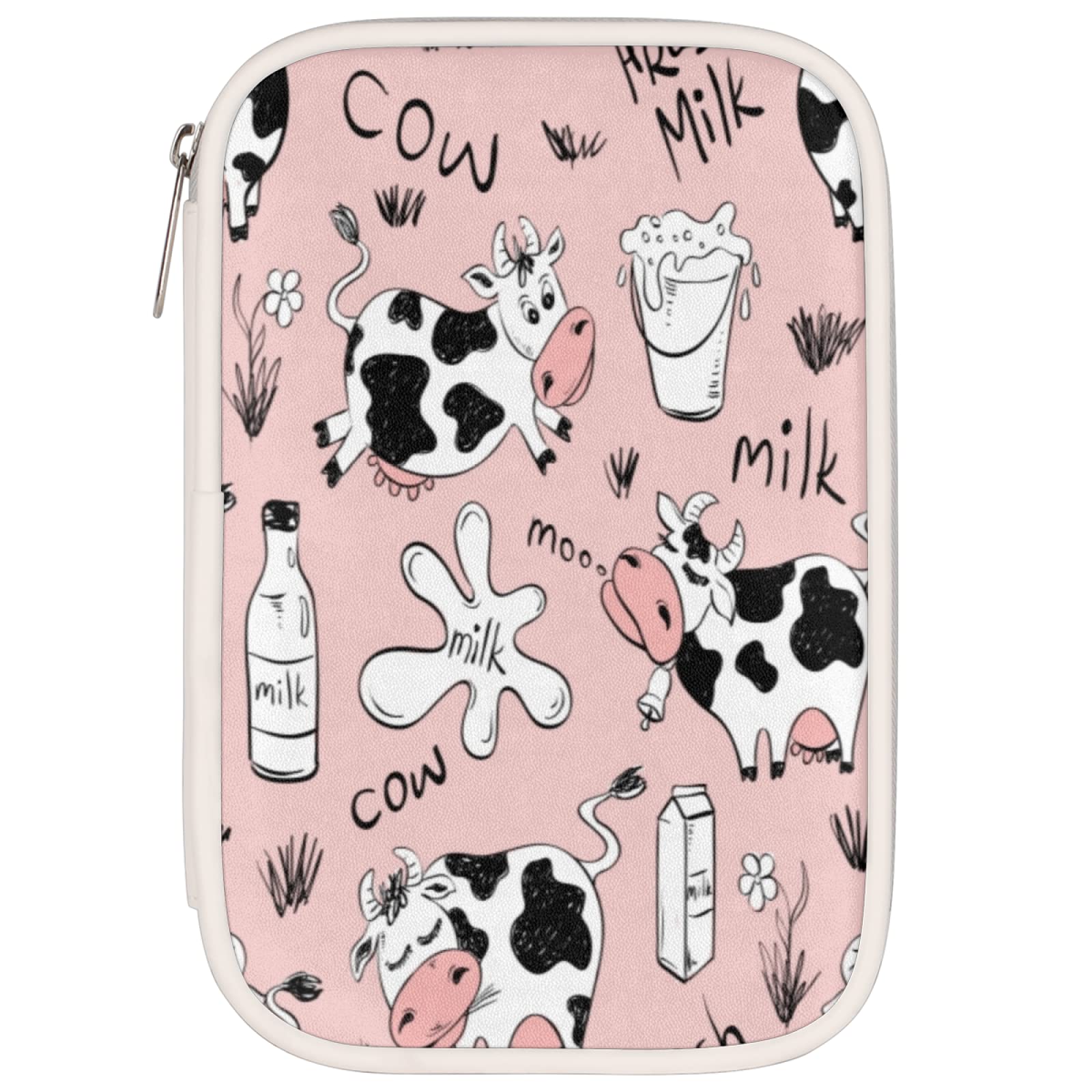 Cartoon Cow Milk Leather Pencil Case - Large Capacity Pen Pouch Organizer for School, College & Office (Perfect for Students, Teachers & Professionals)