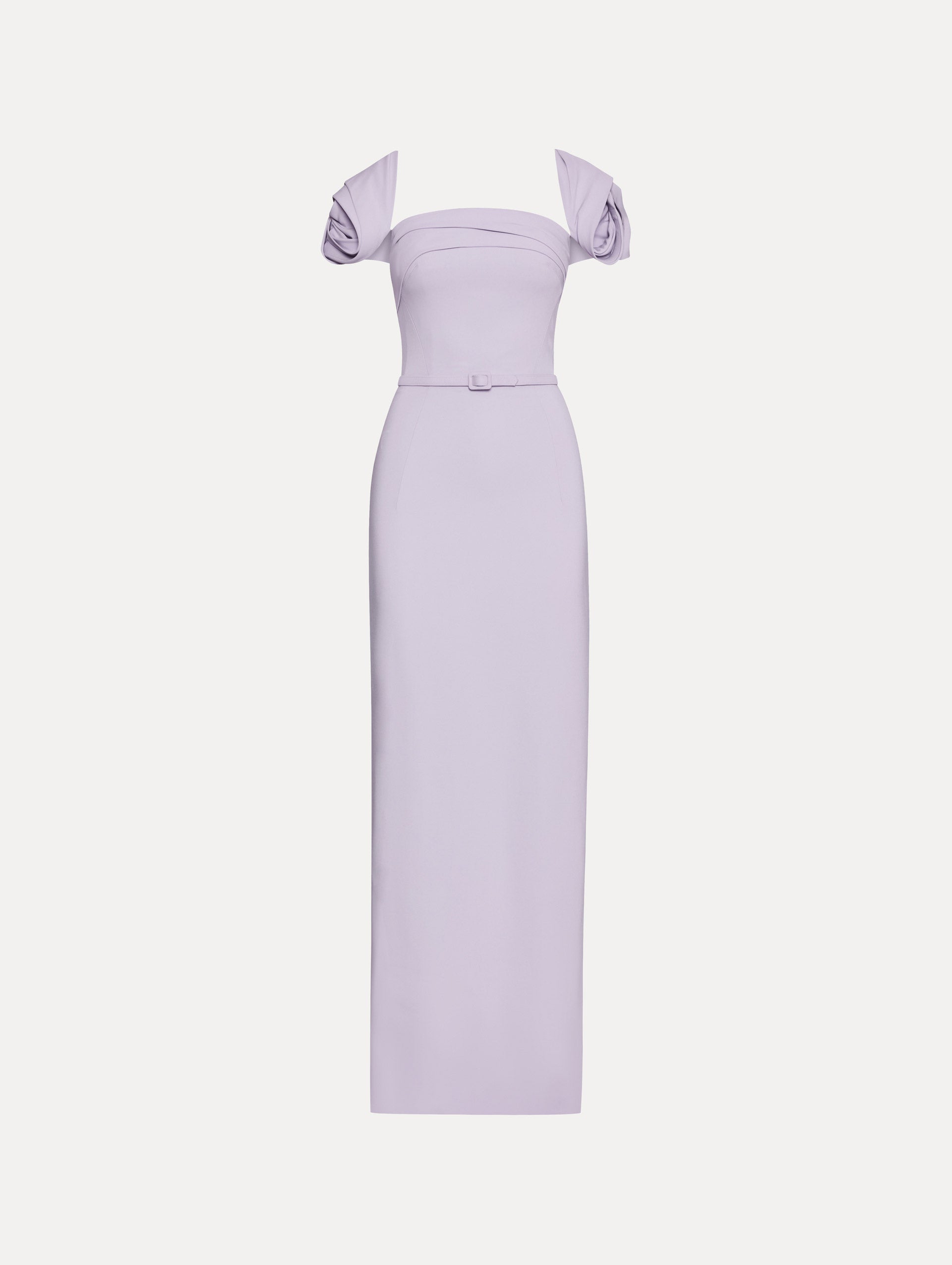 Elegant Rosette Sleeve Column Gown - Formal Evening Dress for Weddings, Prom & Special Occasions