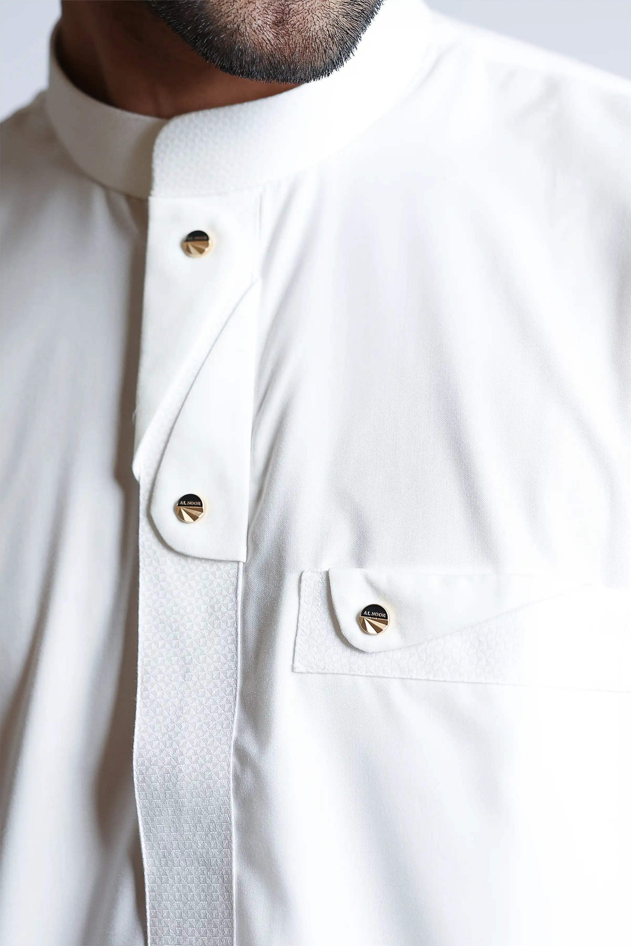 Premium J135 Cream Collar Thobe for Men - Traditional Emirati Long Dress with Elegant Design - Perfect for Eid, Weddings & Special Occasions
