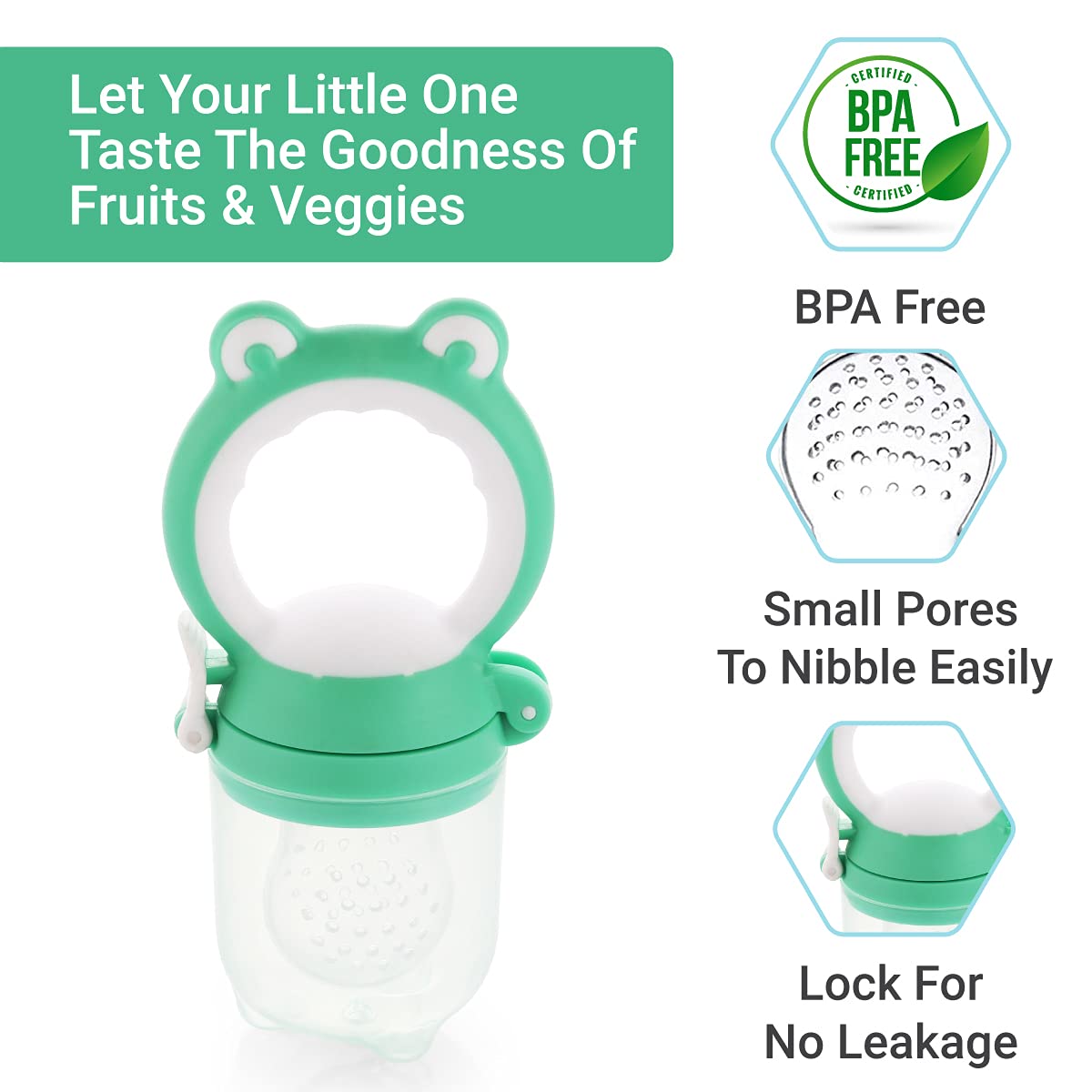 R for Rabbit First Feed Premium Soft Silicone Baby Chewing Soothing Nibbler | BPA-Free Hygienic Teether for Infants 4+ Months | Fruit & Veggie Feeder Pacifier (Green) | Perfect for Soothing Teething Pain & Introducing Solid Foods Safely