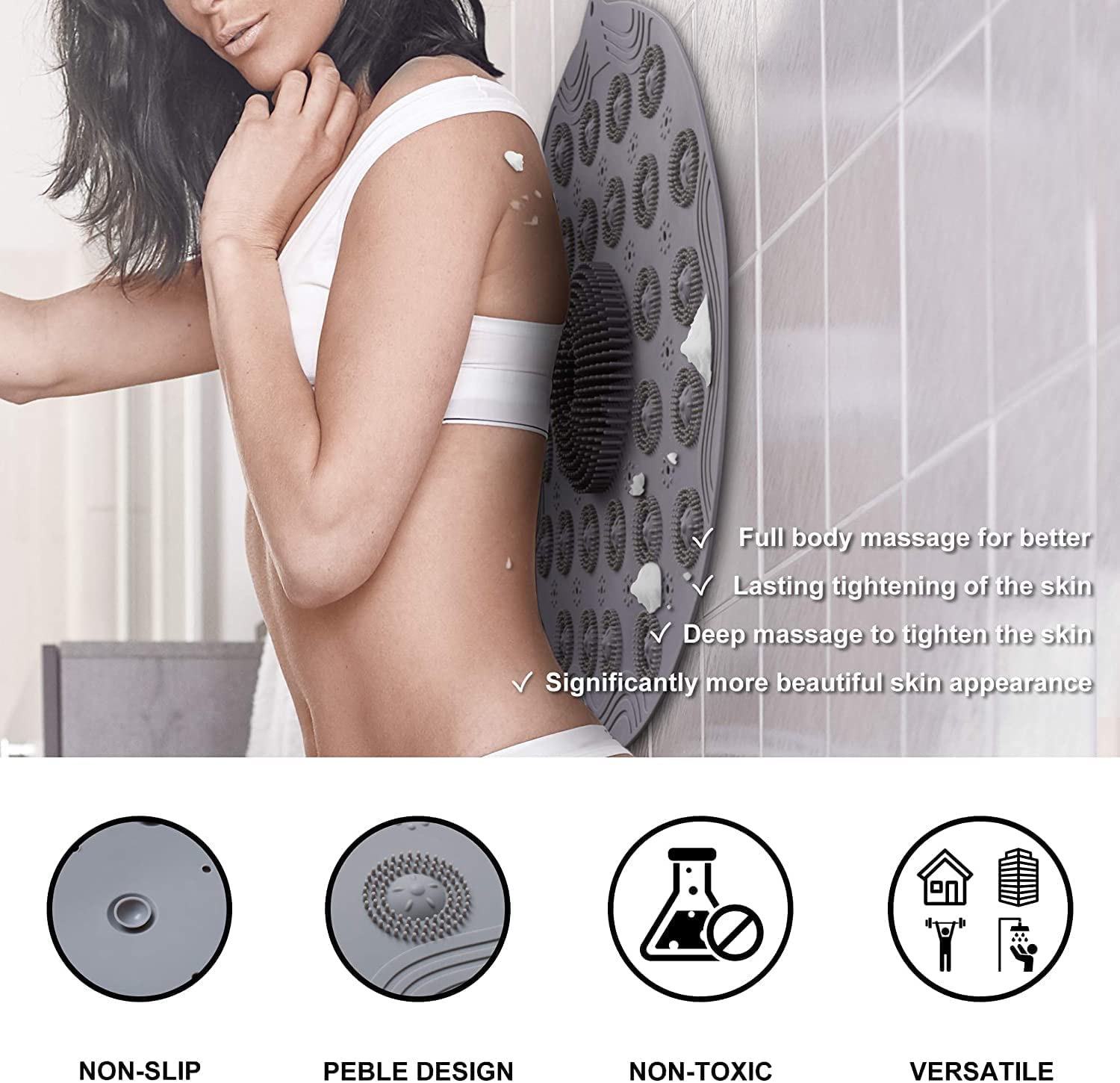 HAMEX Silicone Foot and Back Scrubber Mat - Exfoliating, Softening & Soothing Bath Mat with Non-Slip Suction Cups | Pack of 1 | Perfect for Shower, Bathtub & Spa Relaxation