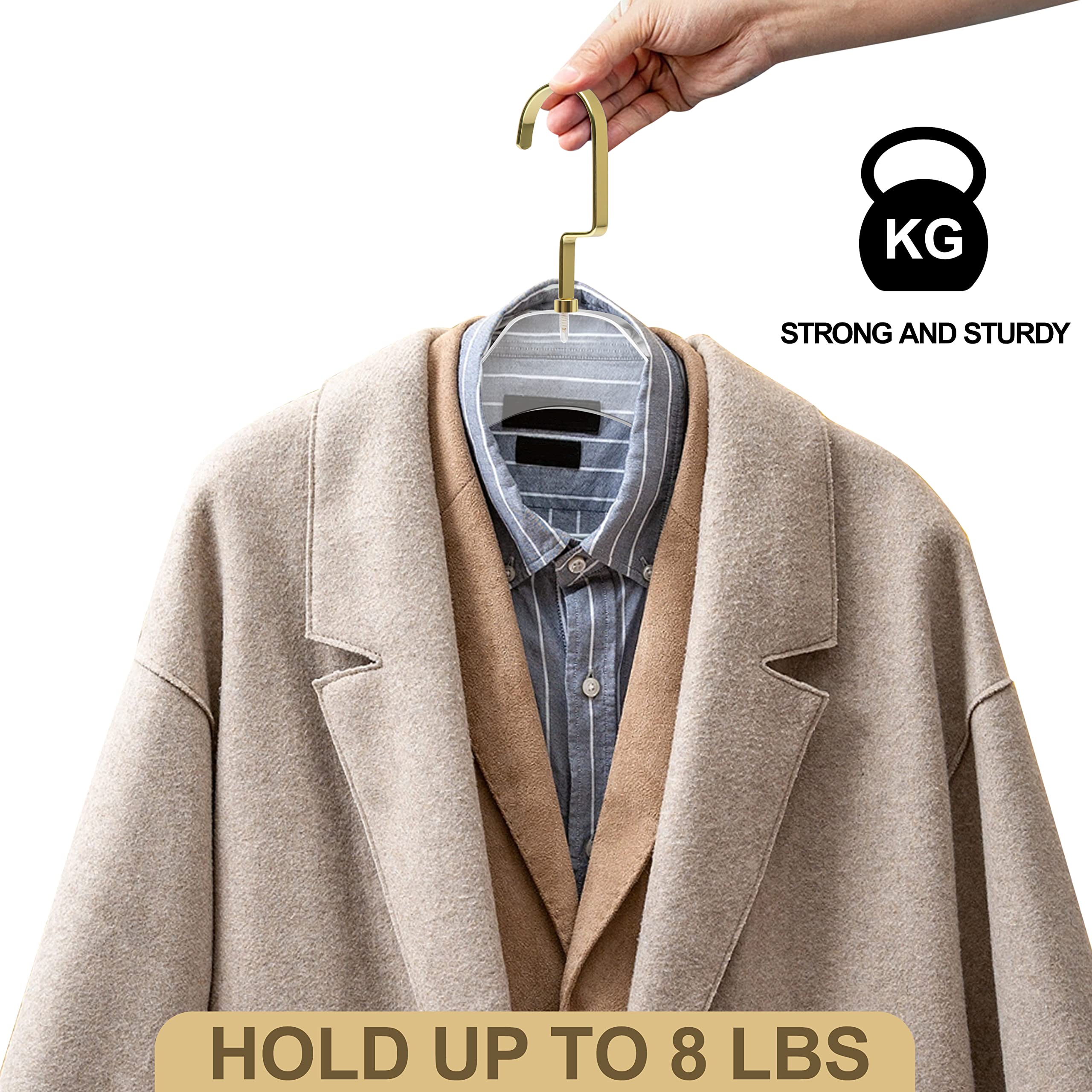 50 Premium Clear Acrylic Clothes Hangers with Gold Hooks - Heavy Duty Space Saving Coat Hangers for Dresses, Suits & Closet Organization - Perfect for Wardrobe, Retail Stores & Travel Packing (Gold Hook, 50 Pack)