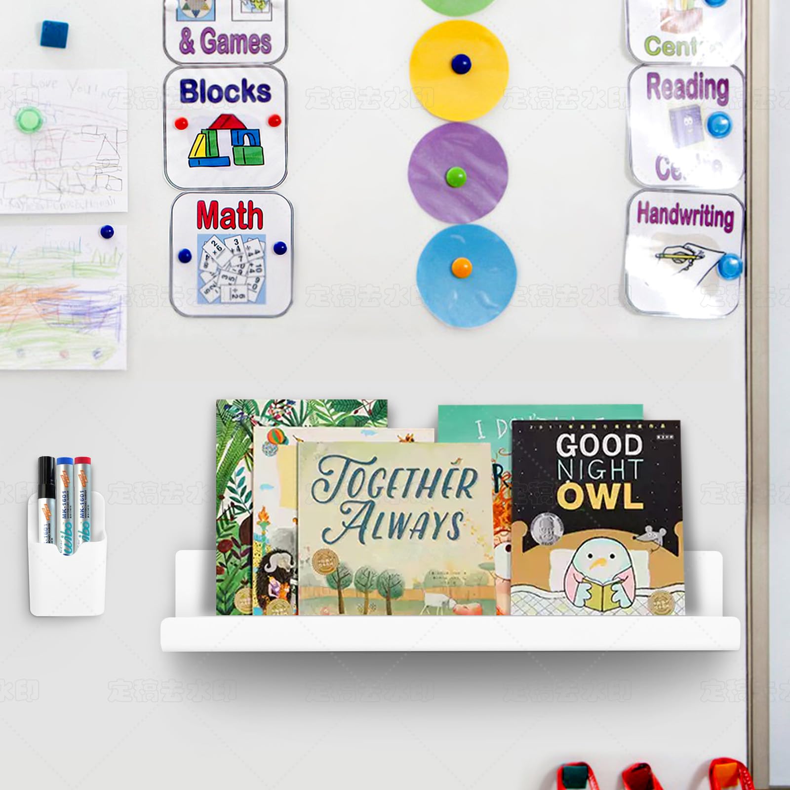 Magnetic Whiteboard Shelf - 2 Pack, Holds 13lbs, with Pencil Holder & Eraser - Perfect for Classroom, Office, Refrigerator & Home Organization - Strong Magnetic Book Display Shelf for Whiteboards & Metal Surfaces