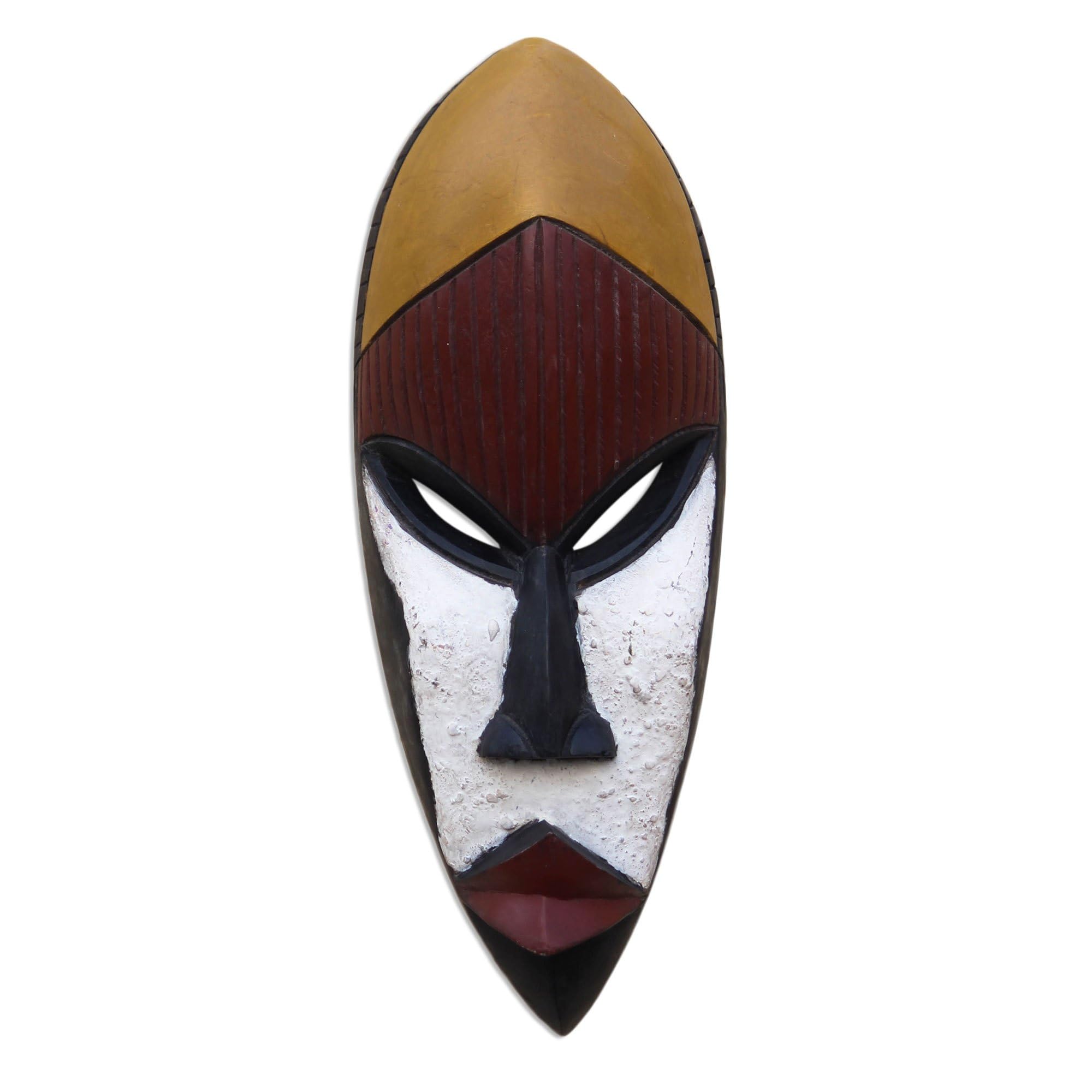 NOVICA Handcrafted Large Sese Wood Mask - White African Tribal Wall Art Decor - 'Wisdom Is The Key' - Perfect for Home, Office & Cultural Decor