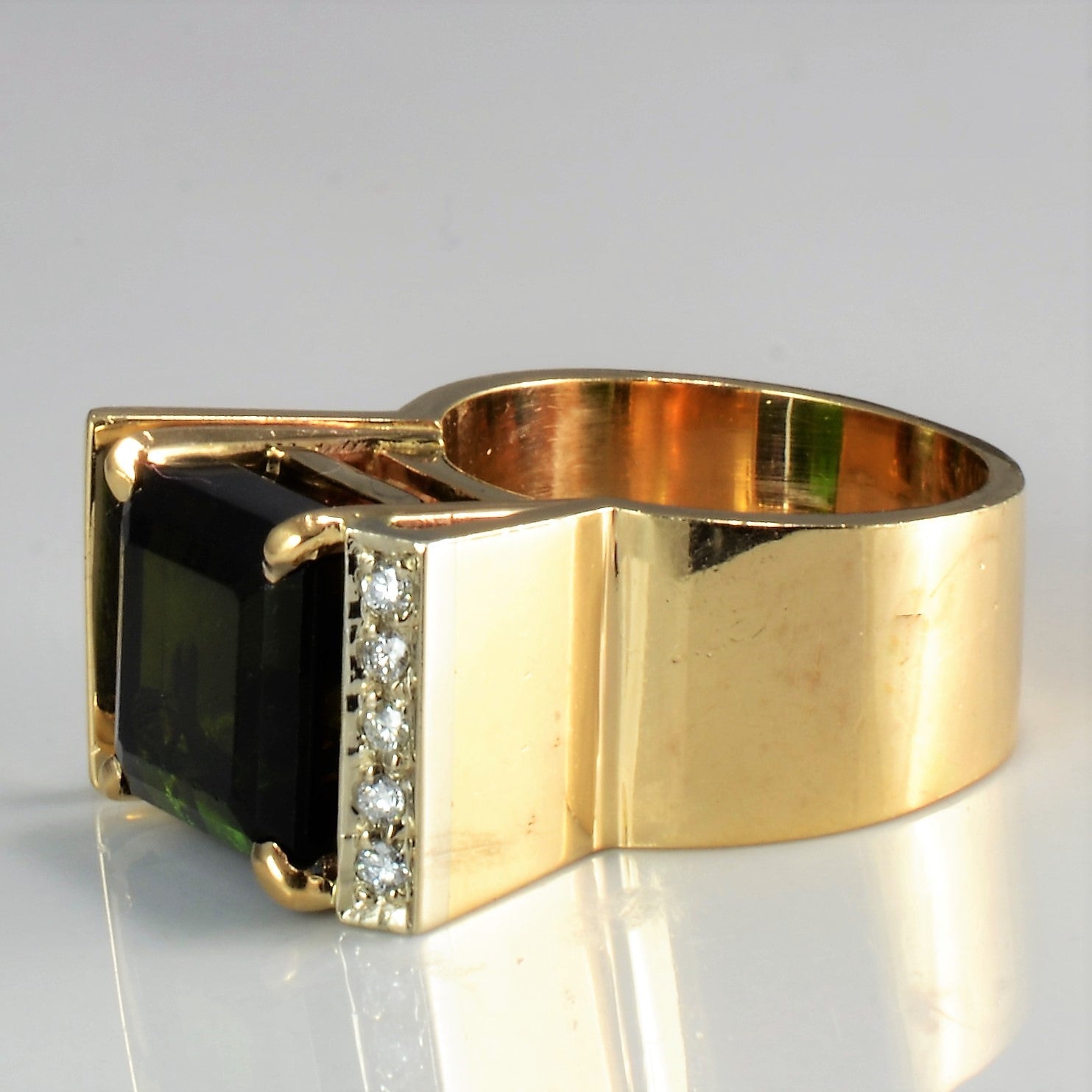 Tourmaline & Diamond Ring for Women - 0.05ctw Prong Set Wide Band, Size 5.75 - Elegant Jewelry Gift for Anniversary, Engagement & Special Occasions
