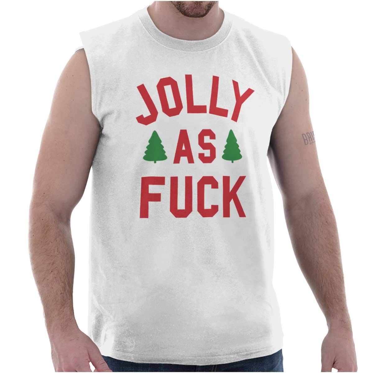 Brisco Brands Funny Christmas Party Tank Top - Jolly AF Humor Shirt for Women & Men - White Holiday Apparel for Festive Gatherings & Ugly Sweater Parties
