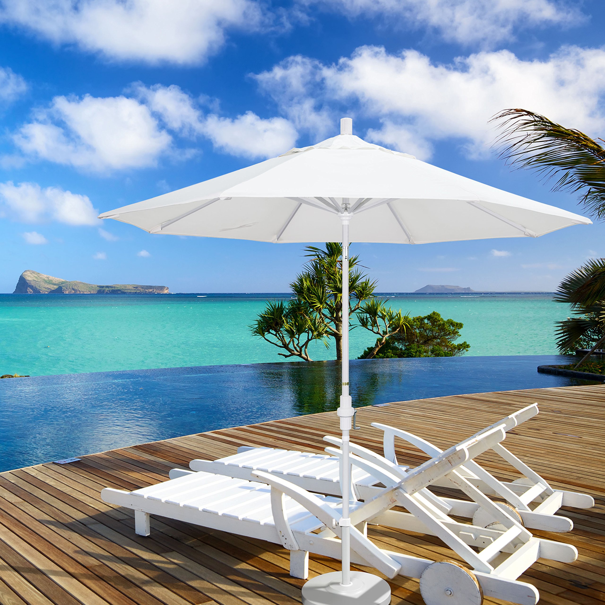 9' Round Aluminum Patio Umbrella with Crank & Tilt - Pacific Blue for Outdoor Dining