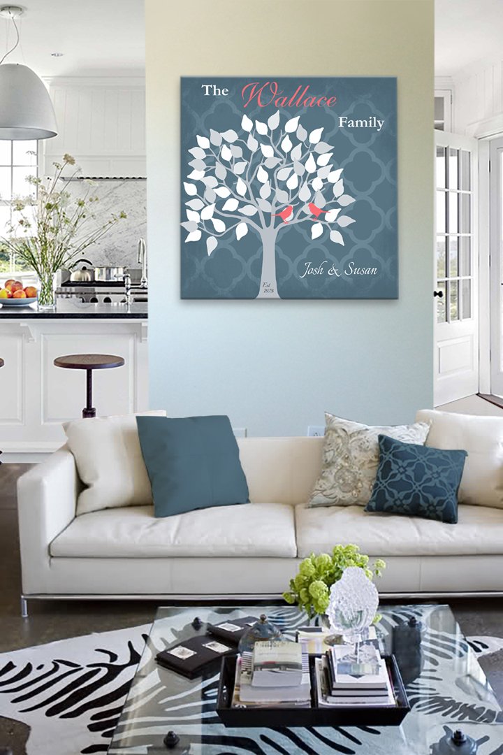 Personalized Family Tree Canvas Wall Art - Custom Anniversary Gift for Wedding, Housewarming, Bridal Shower, Birthday & Retirement - Navy Blue 20x20 Inches - Perfect for Home Decor, Office Parties & Special Occasions