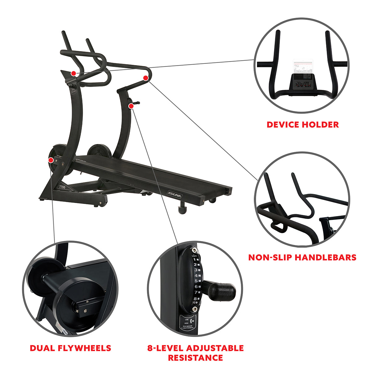 Asuna Heavy Duty Manual Treadmill with Incline - 400 LB Weight Capacity for Home Gym, Cardio Workout & Small Space Fitness