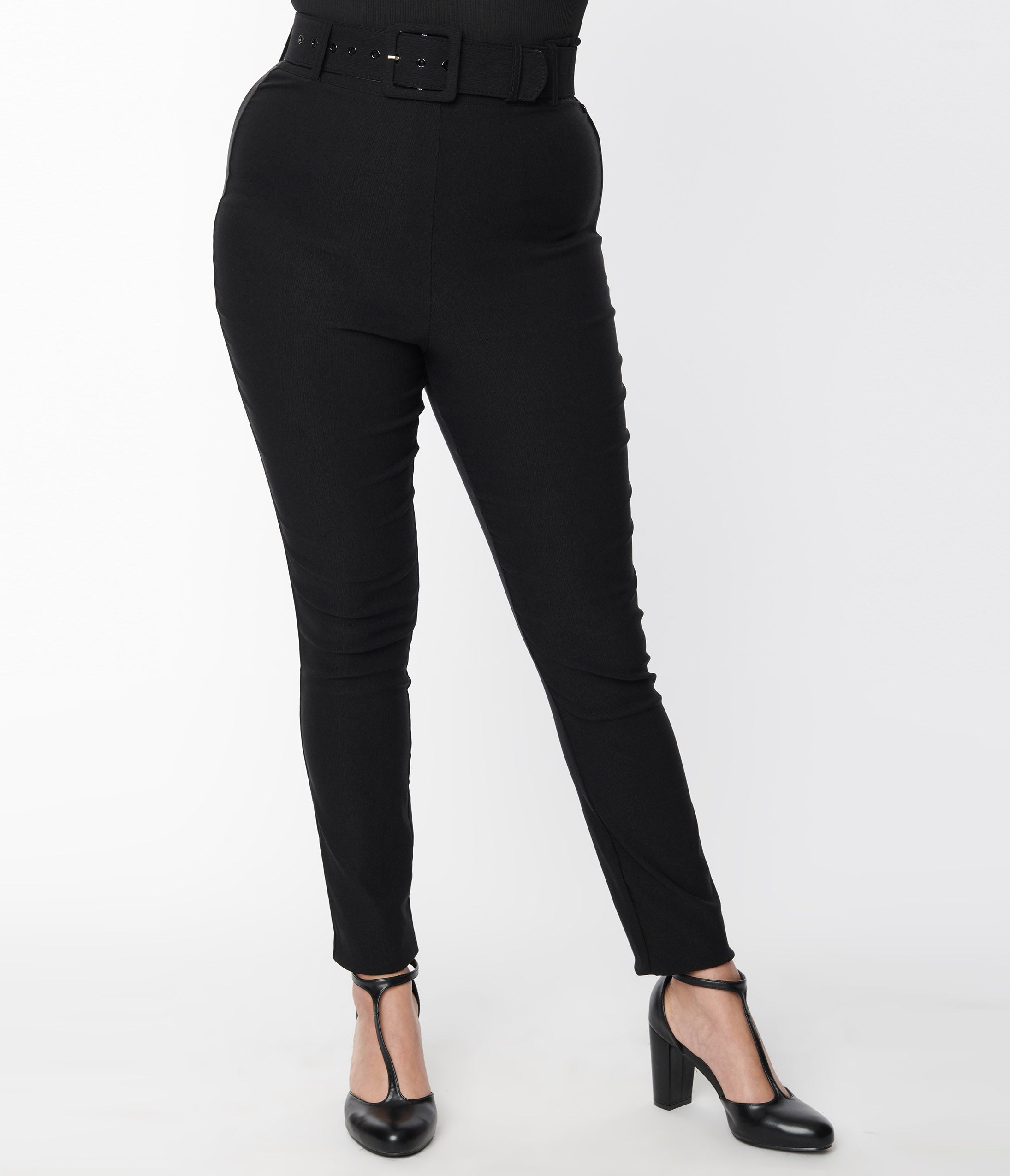 Vintage Black High Waist Belted Rizzo Cigarette Pants for Women - Retro 50s Style Slim Fit Trousers for Office, Party & Casual Wear