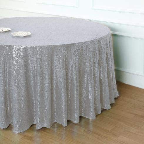 132 Inch Sequin Round Tablecloth - Premium Silver Payette Fabric for Wedding, Birthday & Christmas Party Decor | Elegant Banquet, Hall & Event Decoration