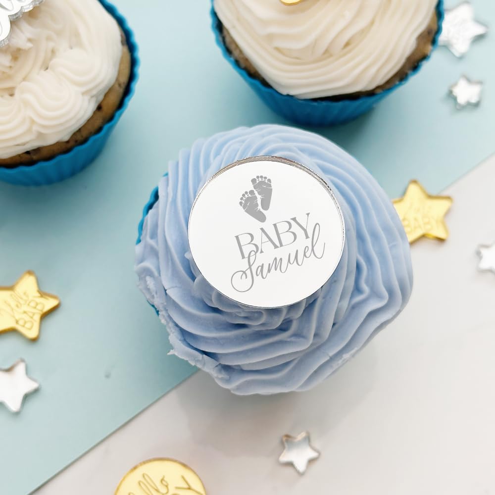 (12 Pack) Custom Acrylic Baby Shower Cupcake Toppers - Oh Baby Gender Reveal Party Decorations for Welcome Baby Showers, Boy or Girl Themes - Perfect for Baby Shower Desserts, Gender Reveal Parties & Celebrations