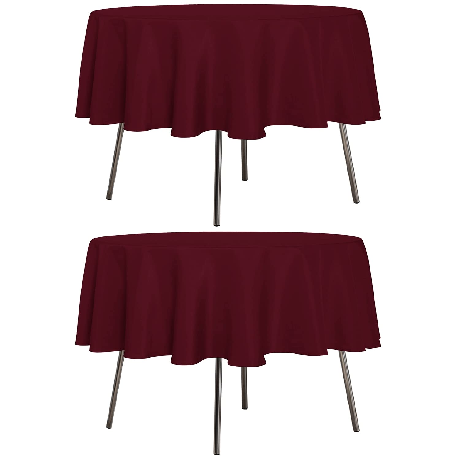 2 Pack 60 Inch Round Burgundy Tablecloth - Stain & Wrinkle Resistant Washable Polyester Table Cover for Dining Tables, Buffet Parties, Camping, Picnics & Outdoor Events
