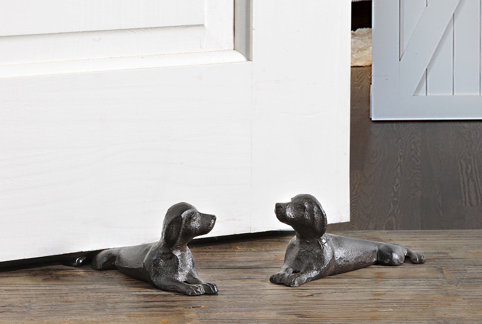 2-Piece Cast Iron Dog Door Stopper Set - Heavy Duty Door Wedge for Home & Office - Decorative Pet Lover Gift for Bedroom, Living Room, Kitchen Use
