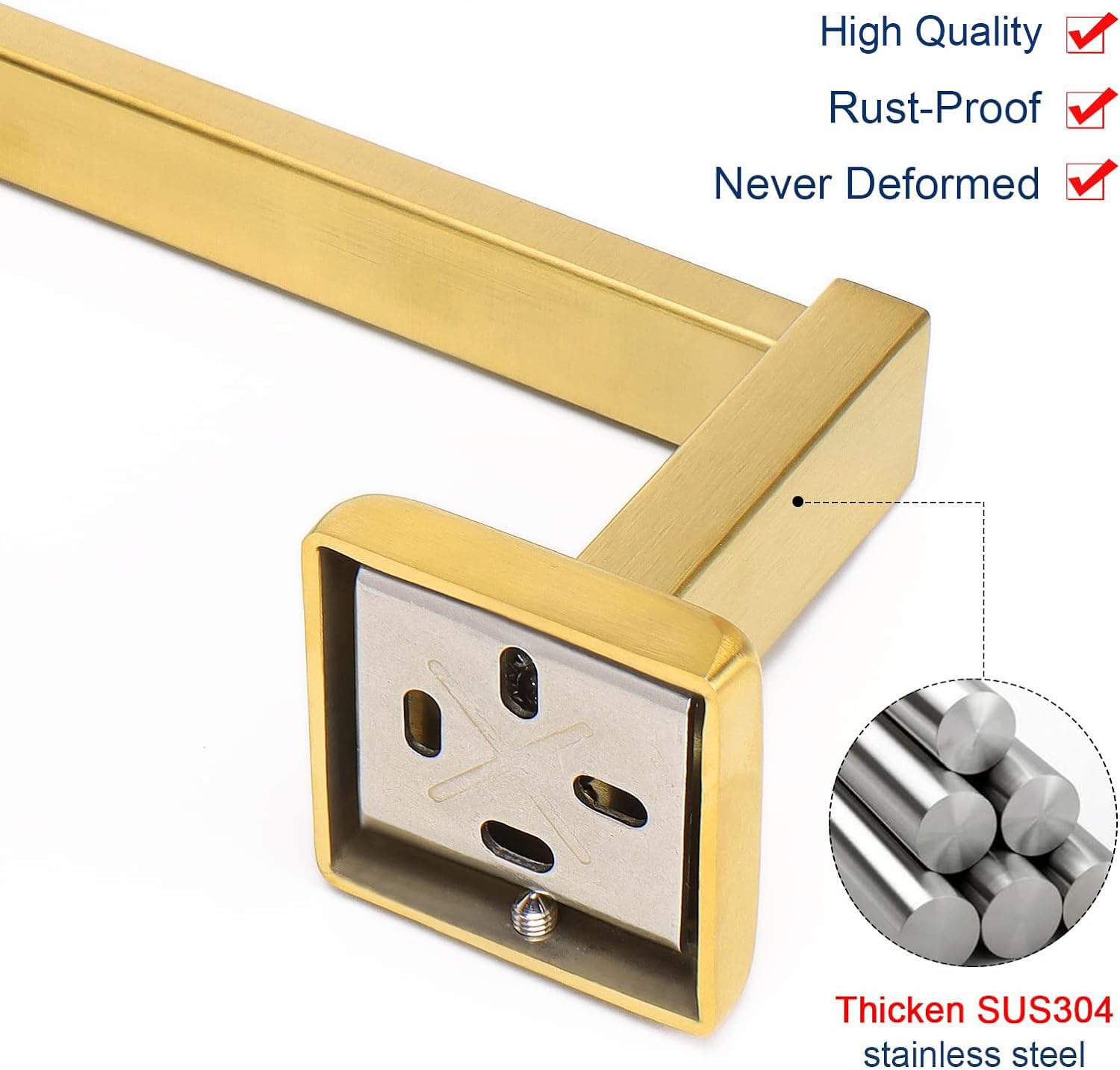 Premium SUS304 Stainless Steel Square Hand Towel Holder - Rustproof Wall Mounted Towel Ring for Bathroom & Kitchen - Contemporary Brushed Gold Bath Accessory - Perfect for Modern Home Decor & Spa-Like Experience
