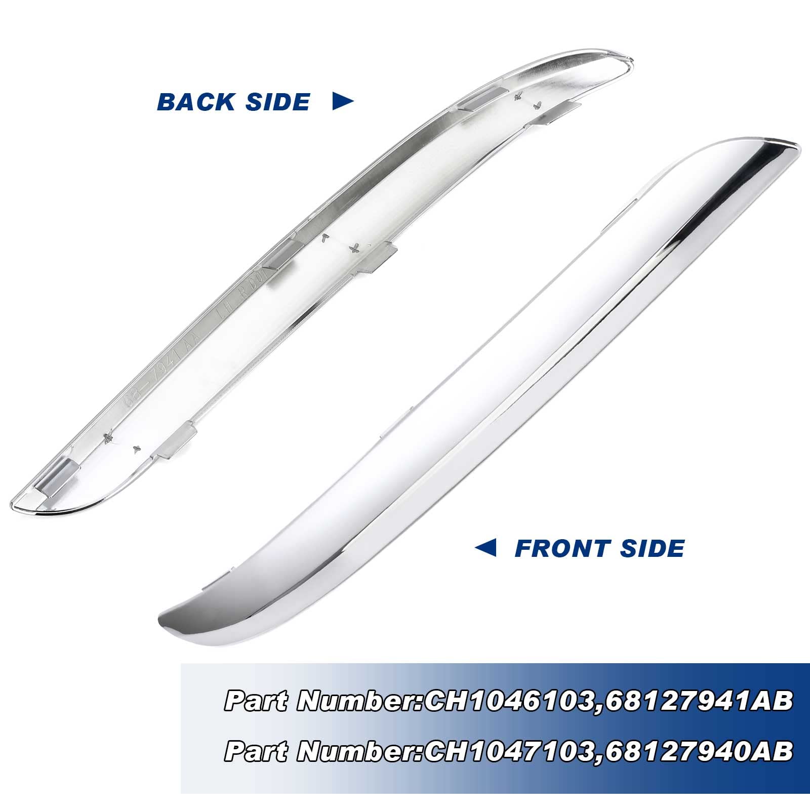 Chrysler 300 Front Bumper Molding Trim Chrome Cover - Left & Right Side Replacement for 2011-2014 Models - Fits Part Numbers CH1046103 CH1047103 68127941AB 68127940AB - Perfect for Car Restoration & Auto Body Repair